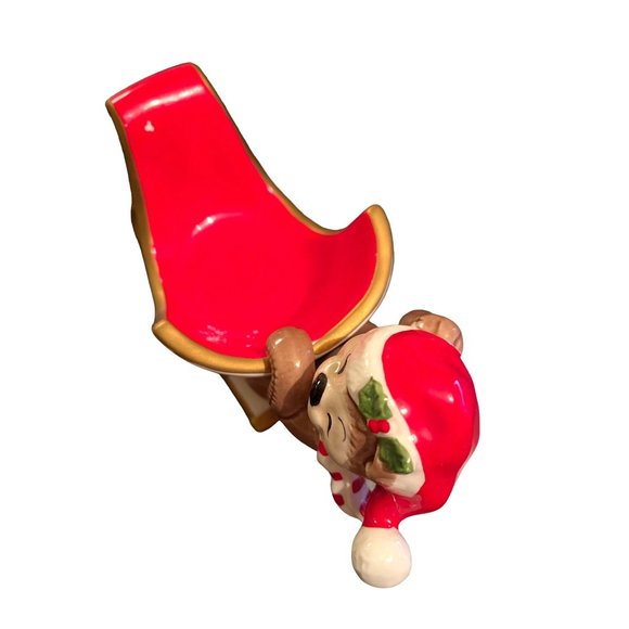 Vtg FITZ AND FLOYD Christmas Teddy Bear Sleigh Candle Holder Dish 27/52 Japan - Picture 7 of 8